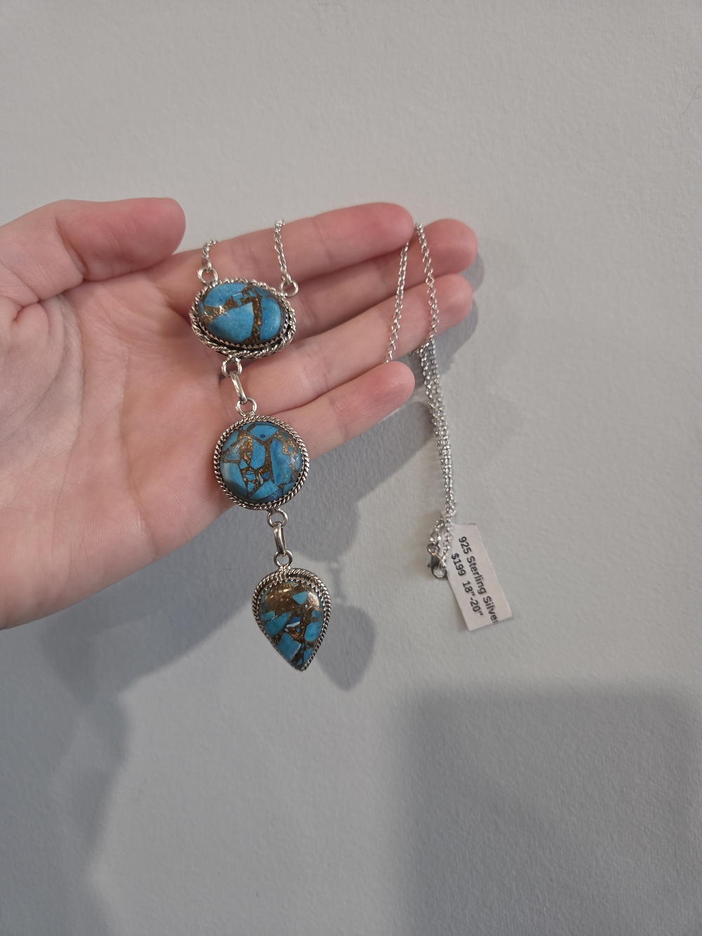 Copper Turquoise Sterling Three-Drop Necklace - Picture 2 of 5